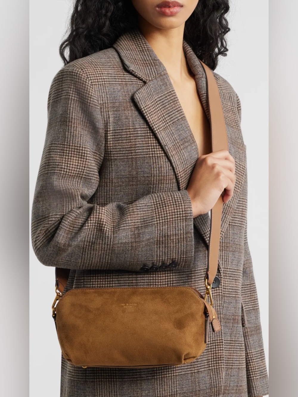 rag & bone Suede Crossbody Bag in Cognac Brown